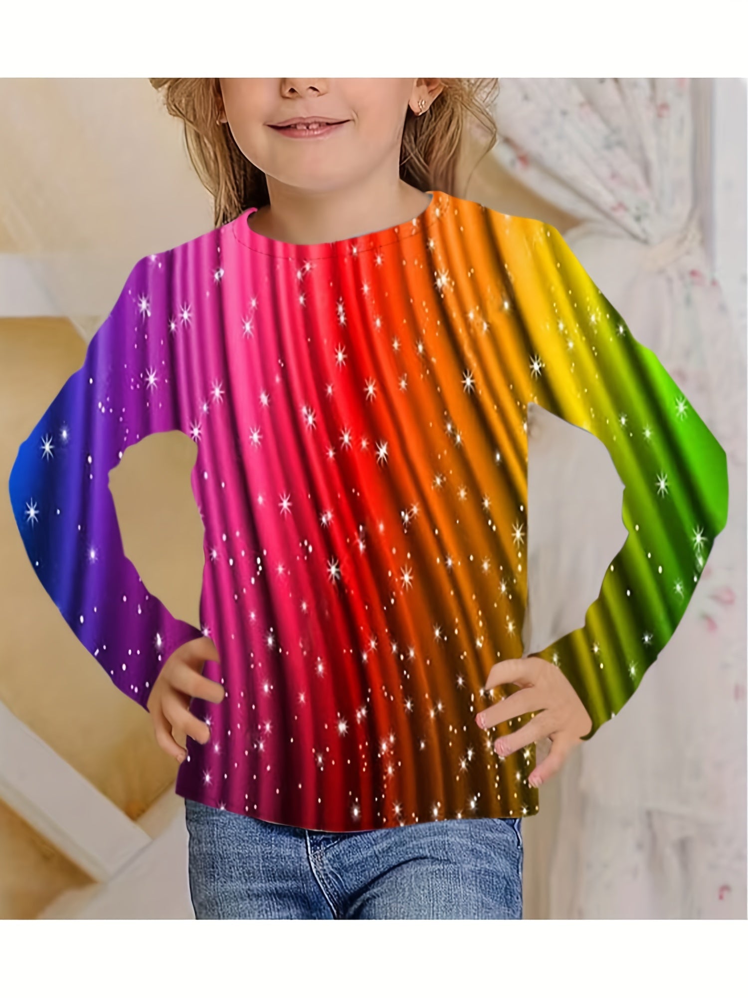 3D Rainbow Graphic T shirt For Girls Fall Winter
