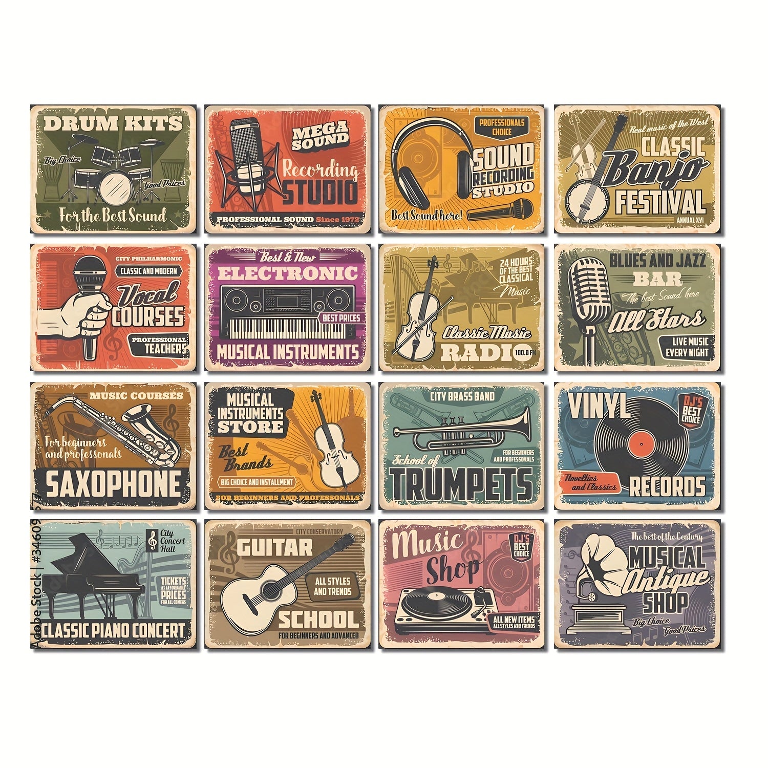 50 Vintage Music Poster Stickers Retro Designs for Gadgets & Gear