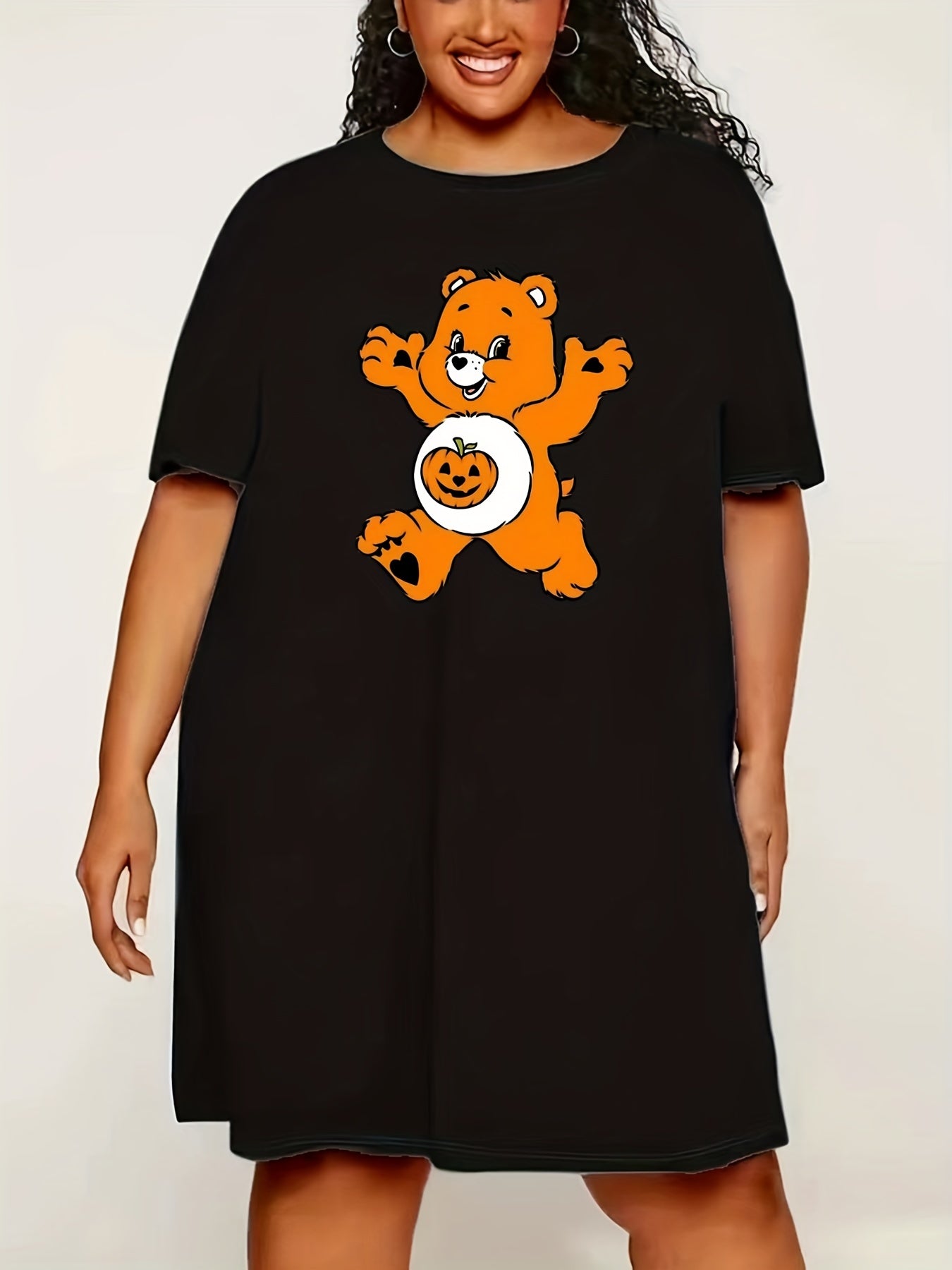 Halloween Lounge Dress Women's Bear & Pumpkin Print Nightdress