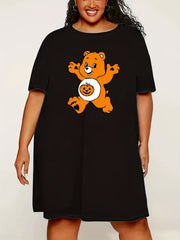 Halloween Lounge Dress Women's Bear & Pumpkin Print Nightdress