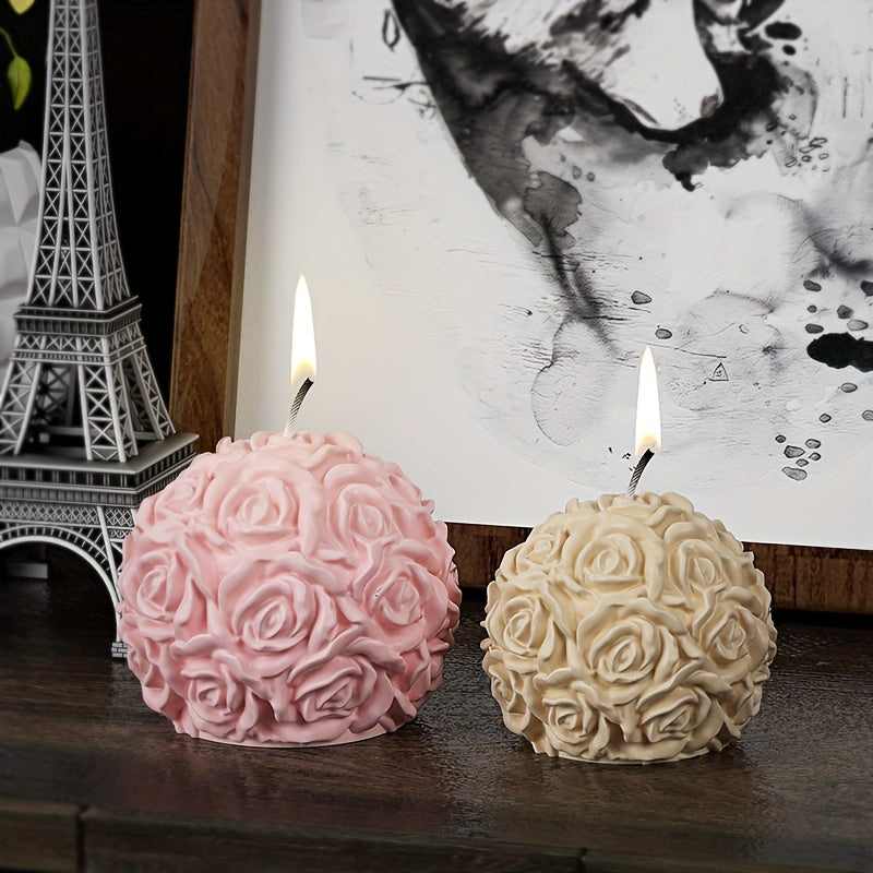 Rose Flower Ball Candle Silicone Mold for DIY Aromatherapy Resin Soap Ice