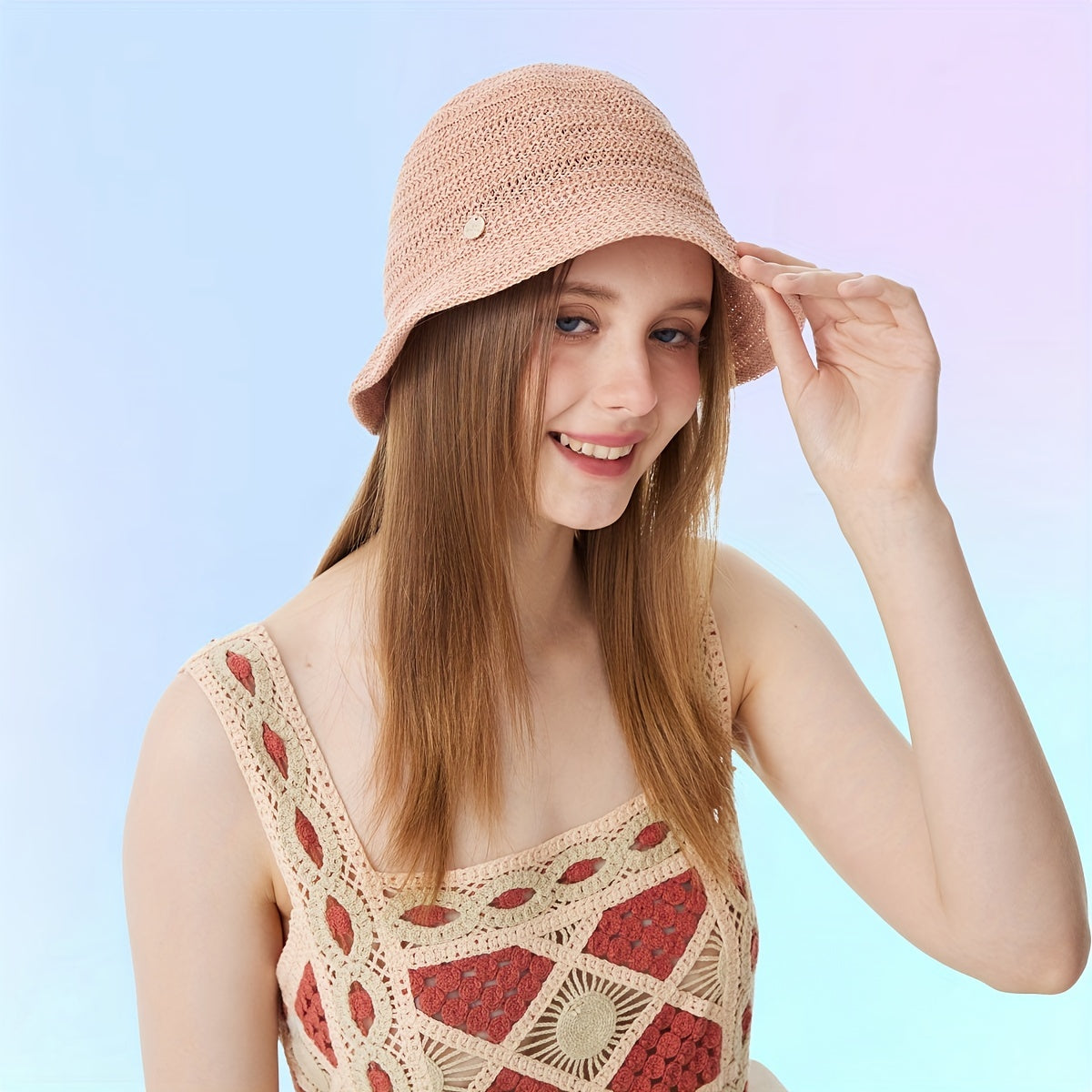 Pink Knitted Basin Hat Thin Breathable Cloche Hats For Women