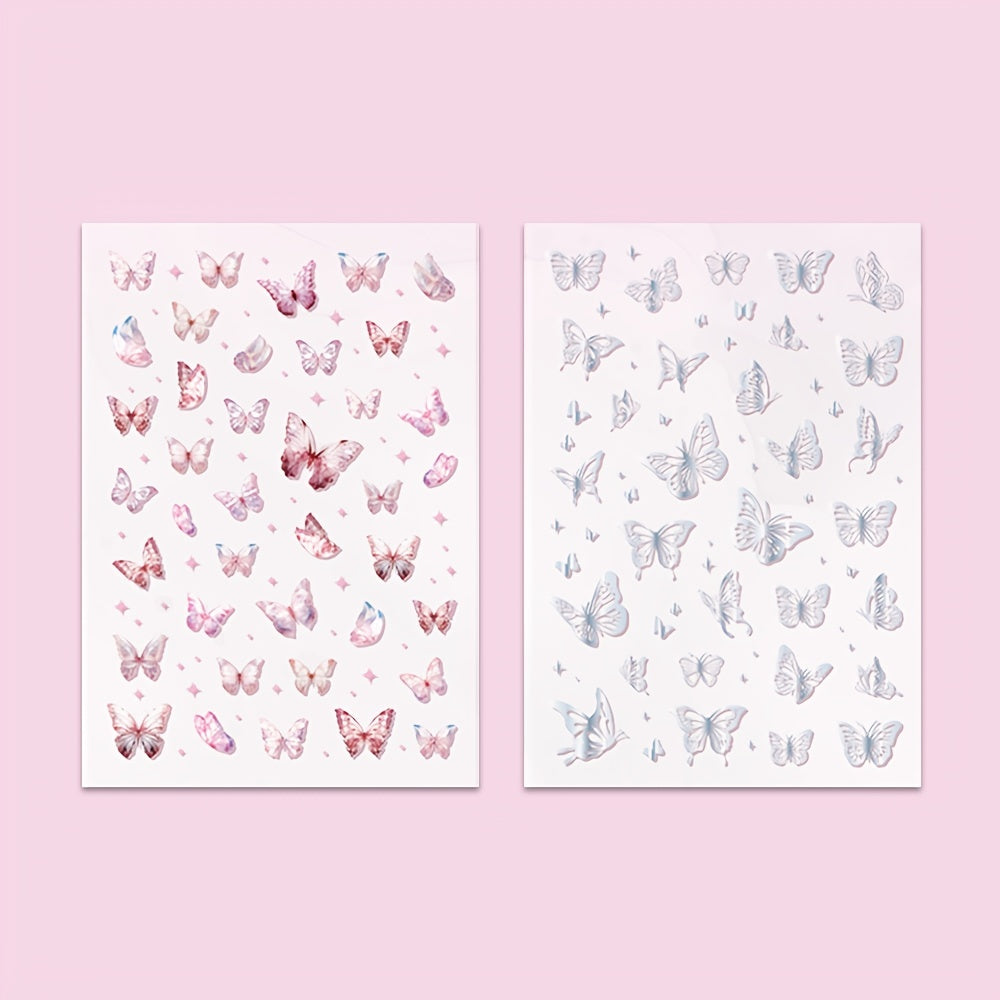 2pcs Cold Hot Die Cut Flash Film Pet Sticker Retro Butterfly Guka Diary Material