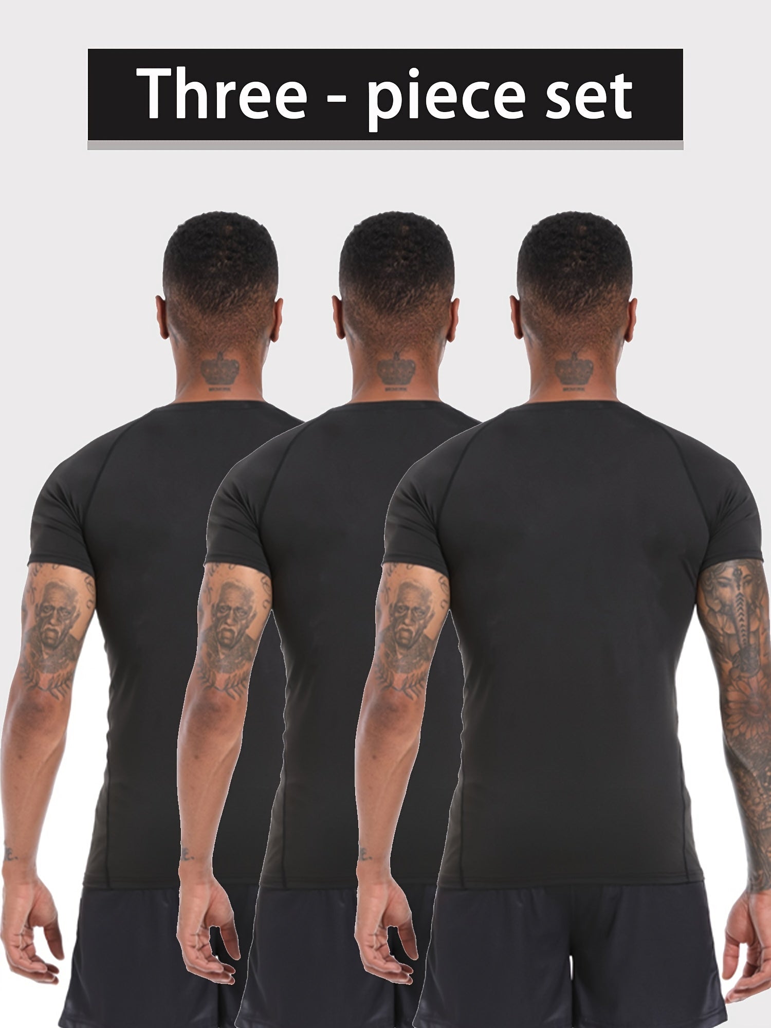 3 Pcs Men's Short Sleeve Quick Drying Compression T-Shirt for Fitness