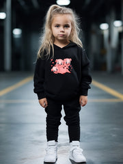 2pcs Cartoon Piggy Print Hoodies Pants Set For Kids Spring Fall Sports