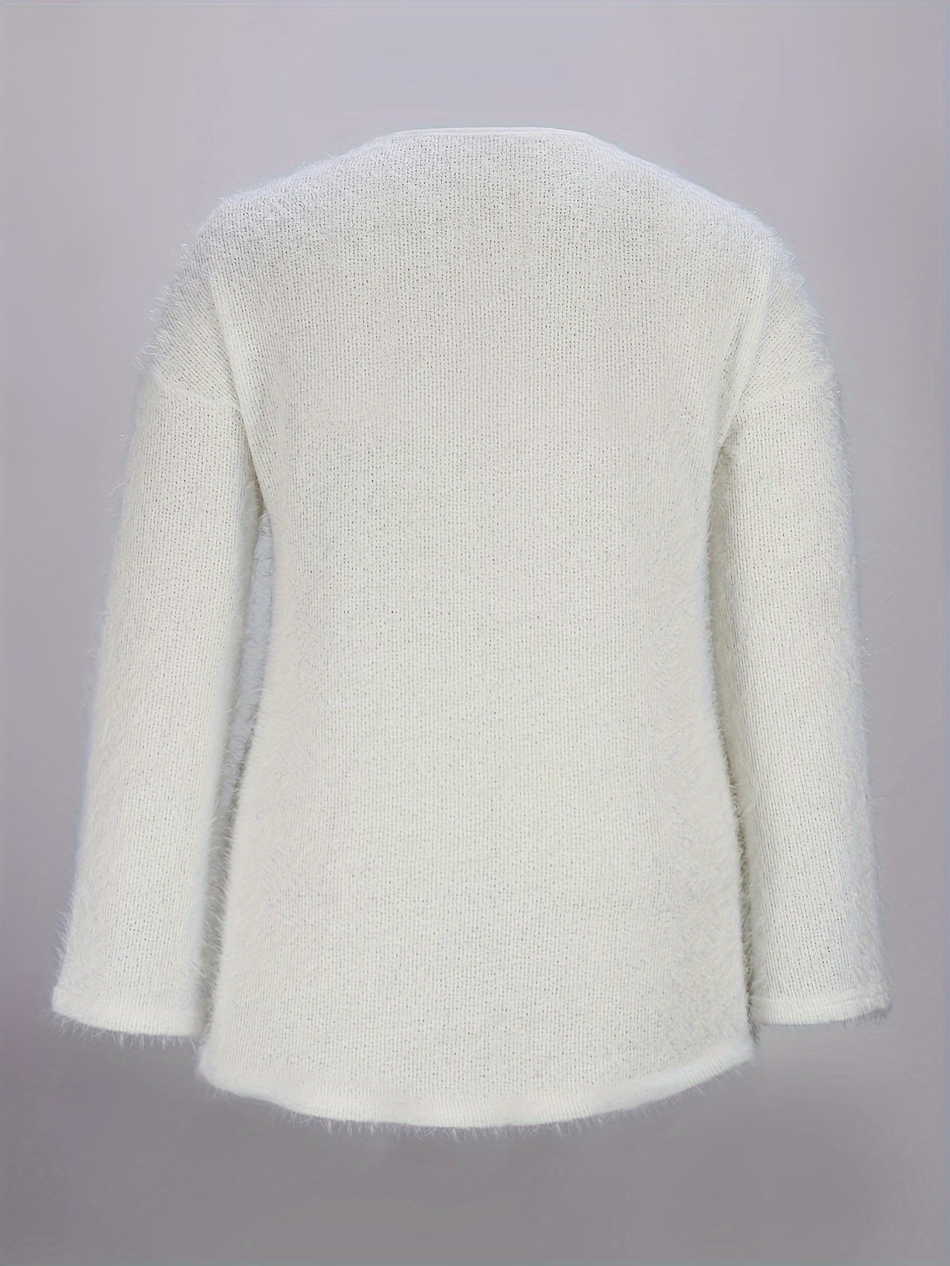 Solid Eyelash Long Sleeve Round Neck Jumper