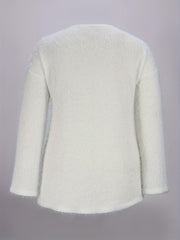 Solid Eyelash Long Sleeve Round Neck Jumper