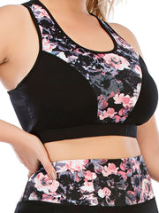 Floral Print Round Neck Yoga Bra Plus Size Comfortable Stretch Fitness Bra