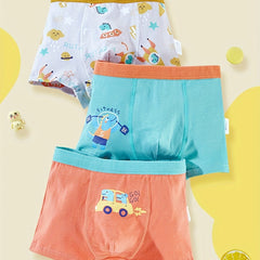 3pcs Boys Boxer Briefs Dinosaur Driving Car Print