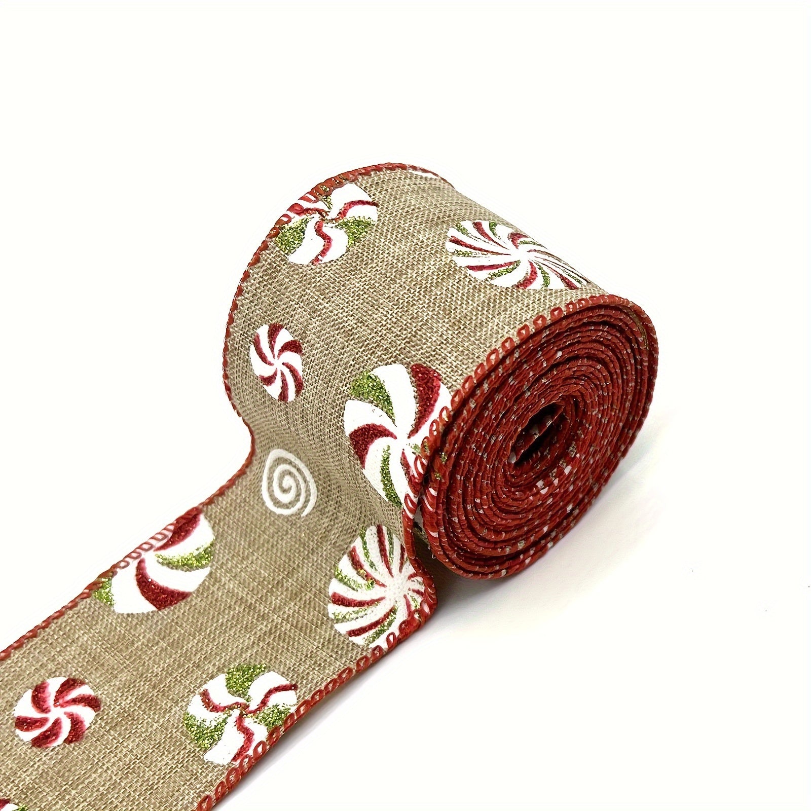 Christmas Ribbons Candy Wired Edge Ribbon Peppermints Pattern DIY Crafts Wreath