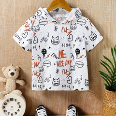 Graffiti Pattern Hooded T shirt Boys Girls Summer Clothes