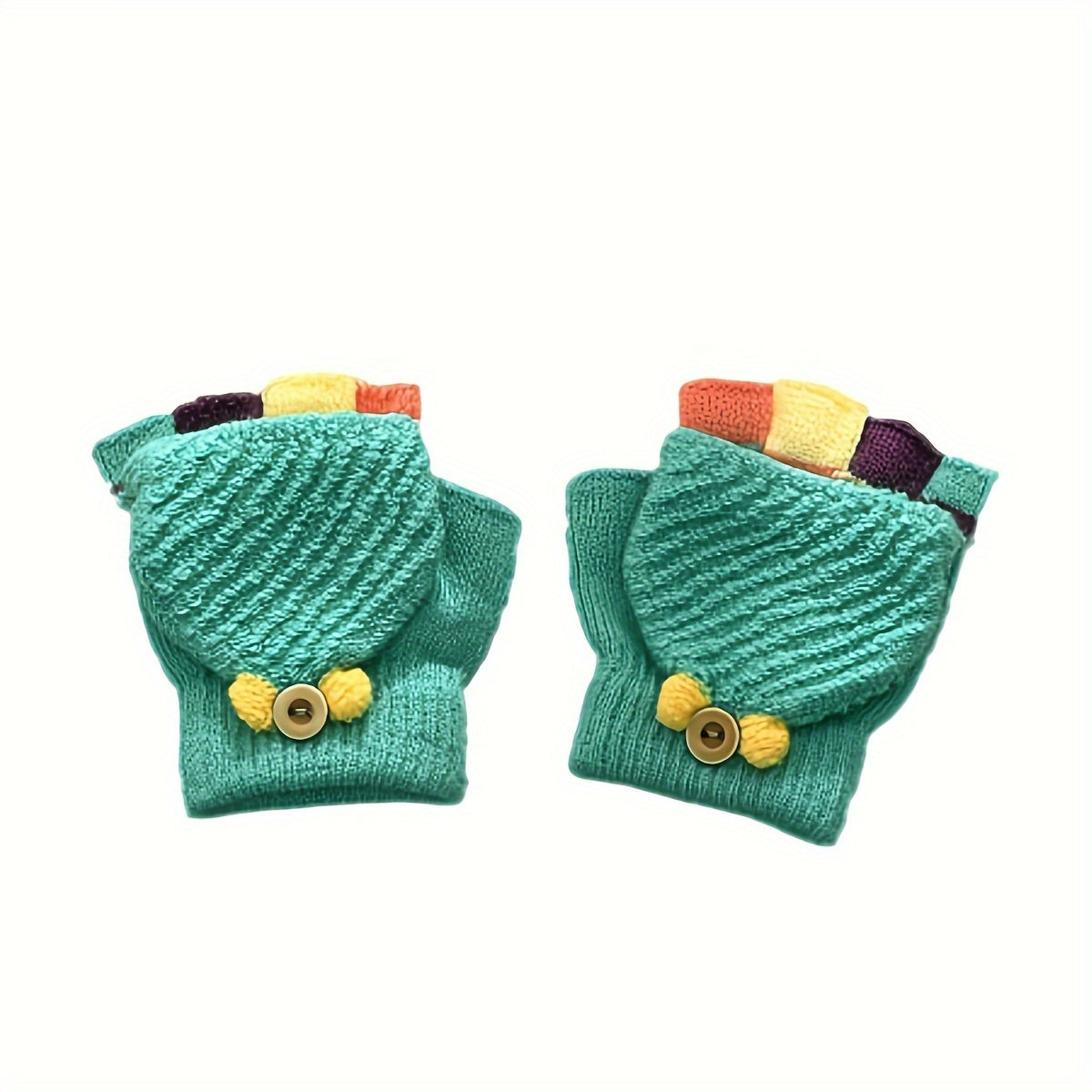 Knit Flip Open Finger Kids Gloves Warm Half Finger Boys Girl