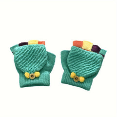 Knit Flip Open Finger Kids Gloves Warm Half Finger Boys Girl
