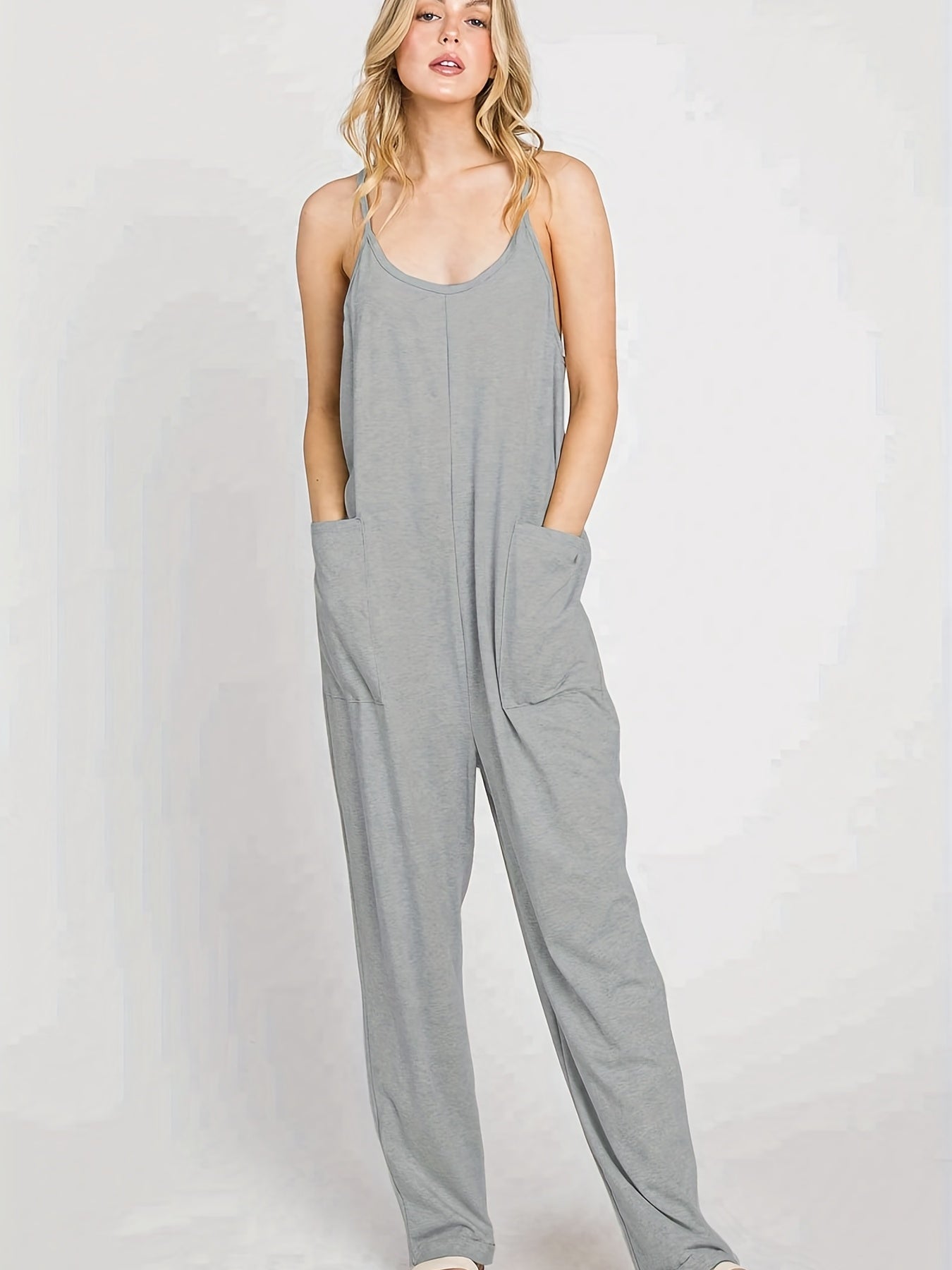 Solid Lounge Jumpsuit With Pockets - Women's Loungewear