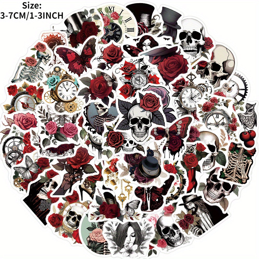 50pcs Punk Rose Skull Stickers Waterproof for Motorcycles Laptops Desktops