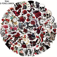 50pcs Punk Rose Skull Stickers Waterproof for Motorcycles Laptops Desktops