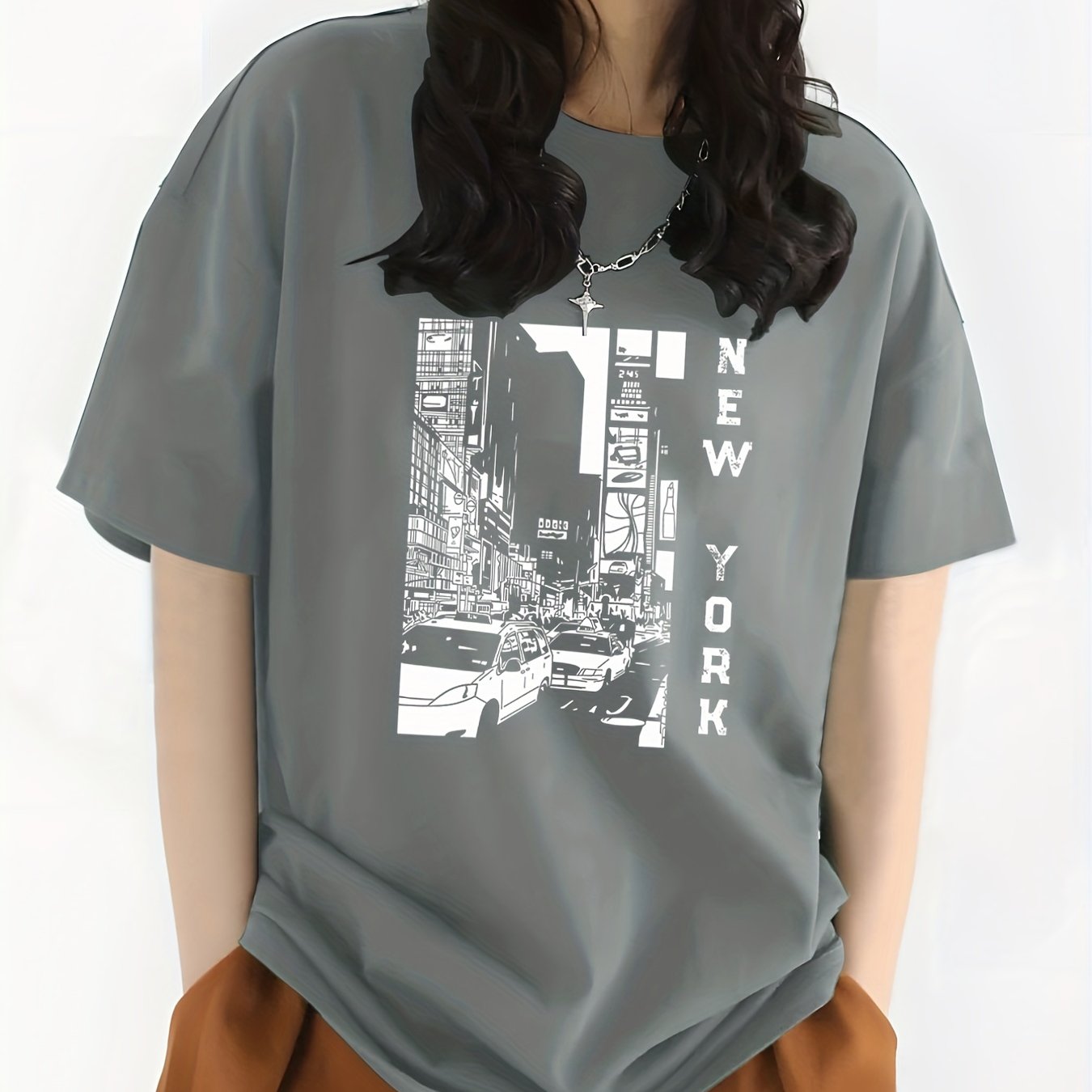 City View & York Letter Print Crew Neck Casual T Shirt