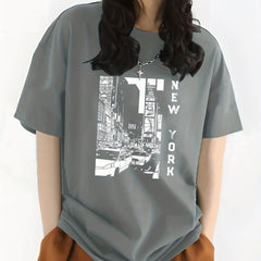 City View & York Letter Print Crew Neck Casual T Shirt