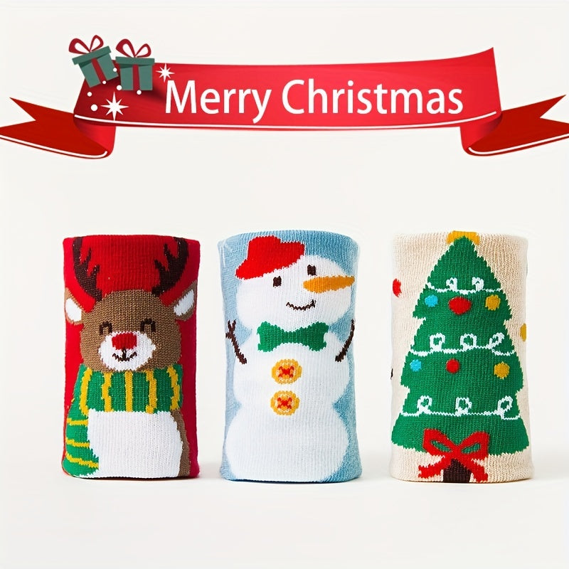 Christmas Socks For Kids Cartoon Snowman Tree Pattern Holiday Socks Boys Girls