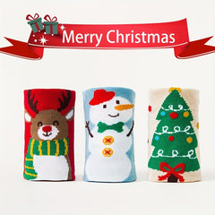 Christmas Socks For Kids Cartoon Snowman Tree Pattern Holiday Socks Boys Girls