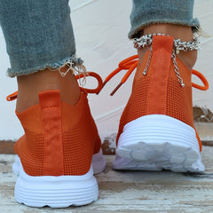 Women's Breathable Knit Sneakers Casual Lace Up Outdoor Shoes
