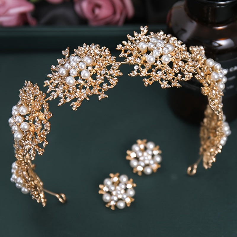 Golden Pearl Flowers Queen's Headwear Bridal Accessories