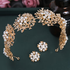 Golden Pearl Flowers Queen's Headwear Bridal Accessories