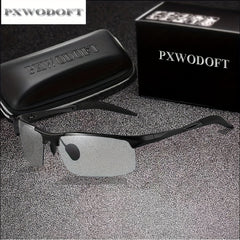 PXWODOFT Aluminum Rimless Sunglasses Polarized Night Driving Glasses