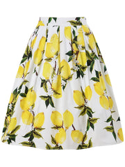 Lemon Print Vintage A-line Skirt Casual Every Skirt Fall & Spring