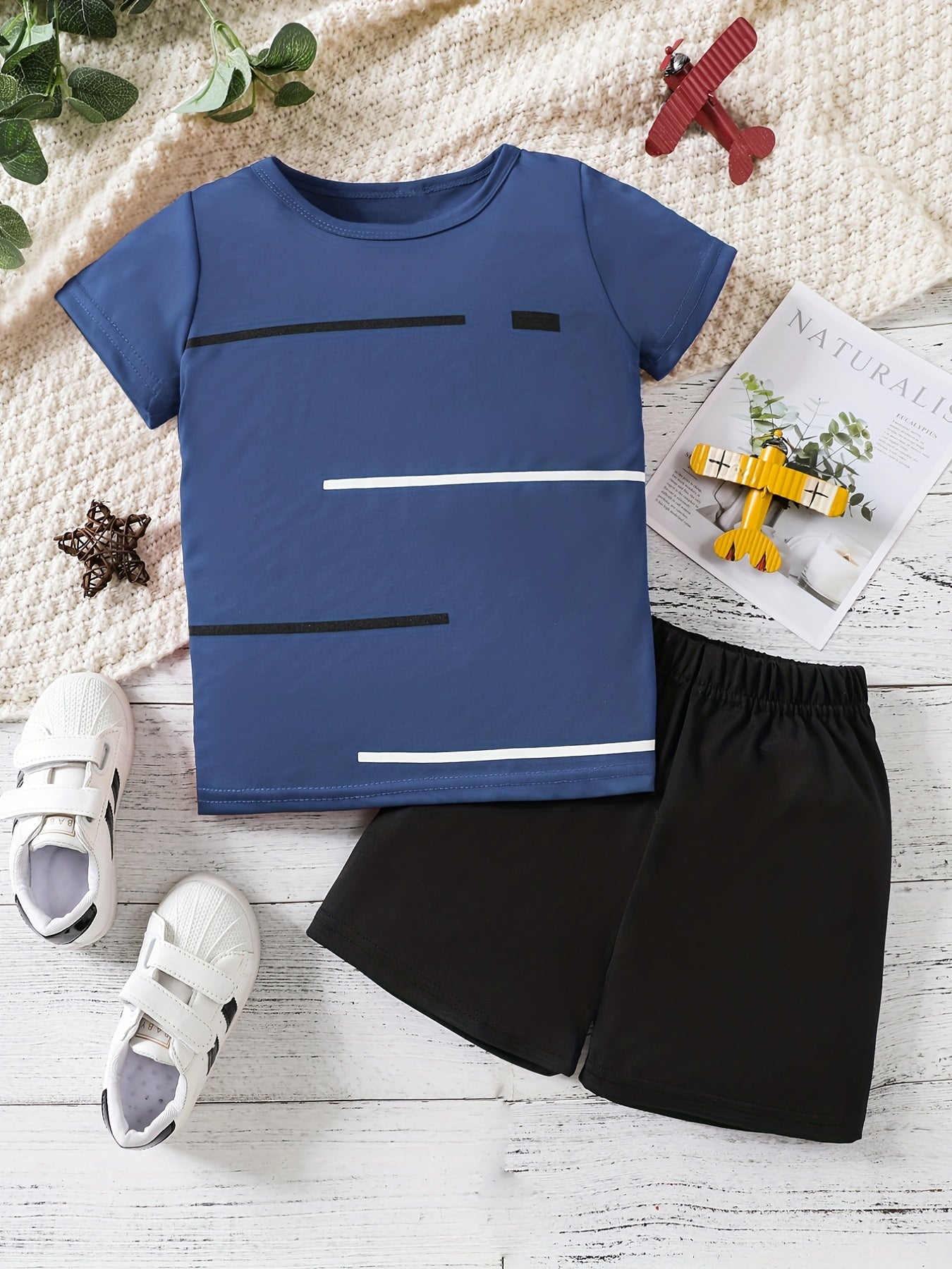 Boys Stripes Print Casual Outfit T shirt & Shorts Kids Summer Clothes Sets