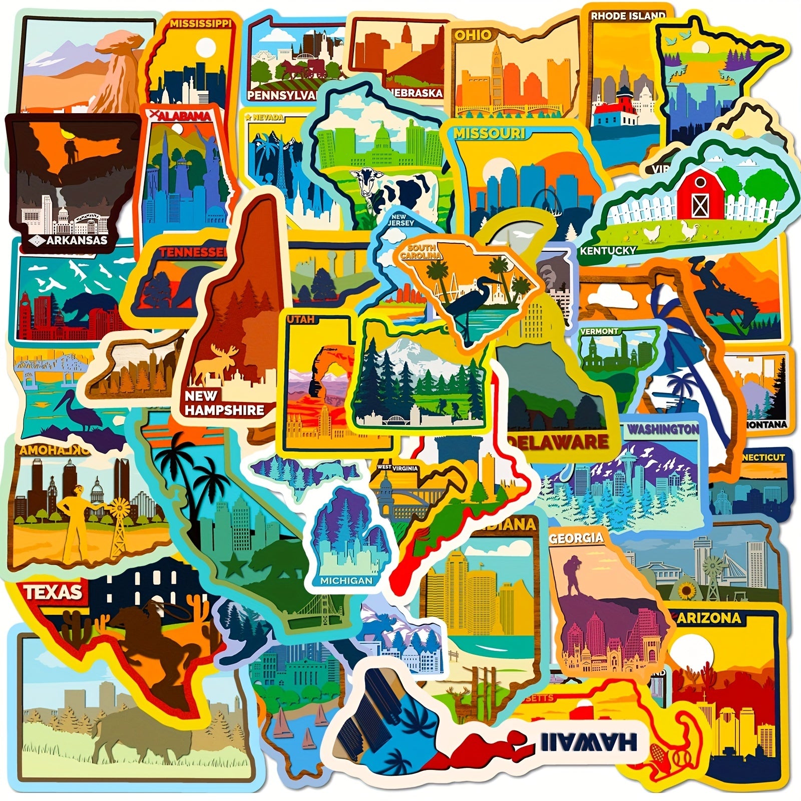 50pcs USA Map Stickers Waterproof for Laptop Water Bottle Phone Skateboard