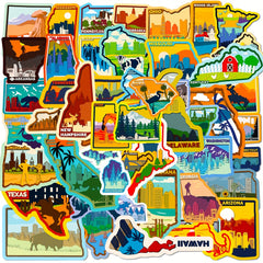 50pcs USA Map Stickers Waterproof for Laptop Water Bottle Phone Skateboard