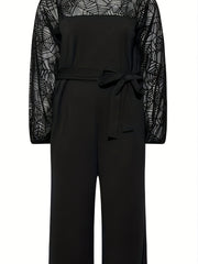Sports Jumpsuit Mesh Long Sleeve Wide Leg Jumpsuit