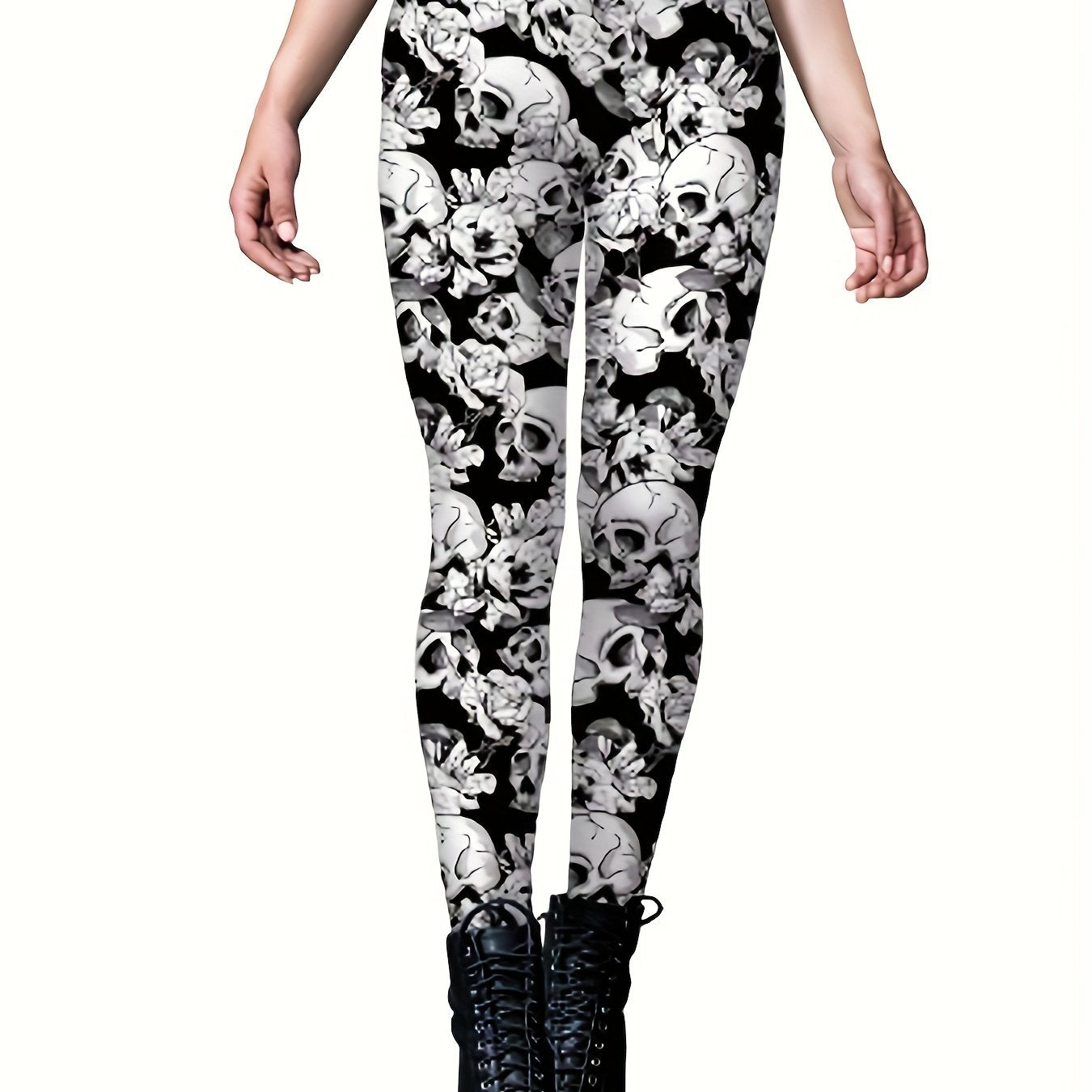 Skull Print Skinny Leggings Elastic Waist Stretchy Leggings