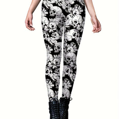 Skull Print Skinny Leggings Elastic Waist Stretchy Leggings