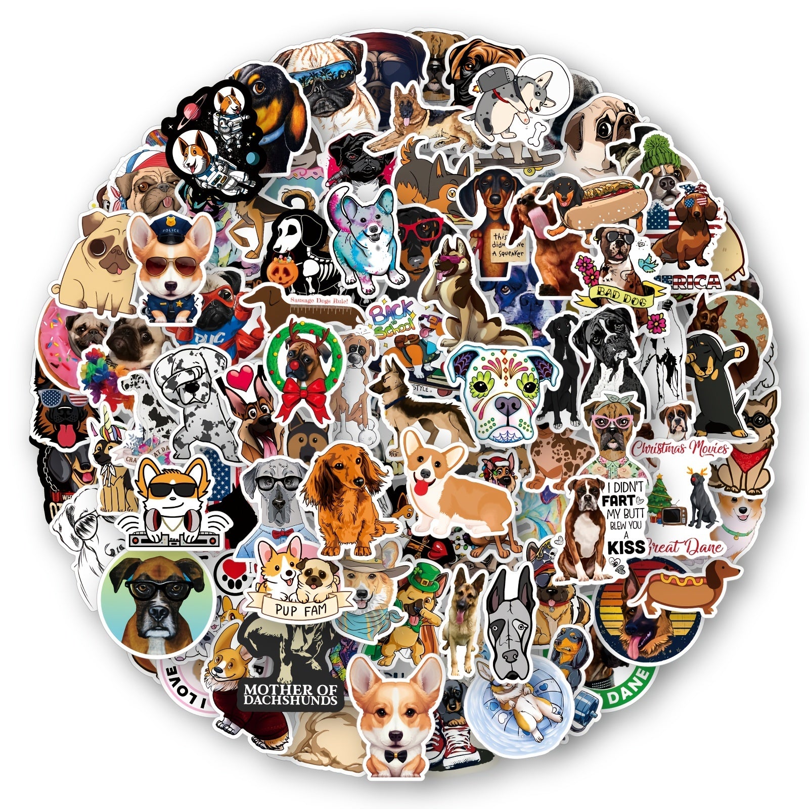 103pcs Mixed Dog Laptop Stickers Waterproof Dog Decals Pack Water Bottles