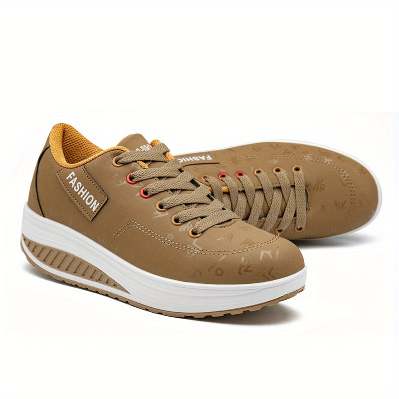 Women's Letter Printed Chunky Sneakers Lightweight Lace Up
