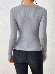 V Neck Twist Front Pullover Sweater Long Sleeve Slim Fit Women's Top