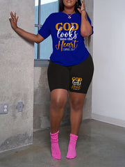 Slogan Print Tee & Shorts Outfits 2 Piece Set