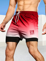 Bull GYM Pattern Print Ombre Shorts Men's Sports Drawstring Waist