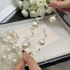 3pcs Pearl Crystal Hairband Transparent Hair Rope Headwear