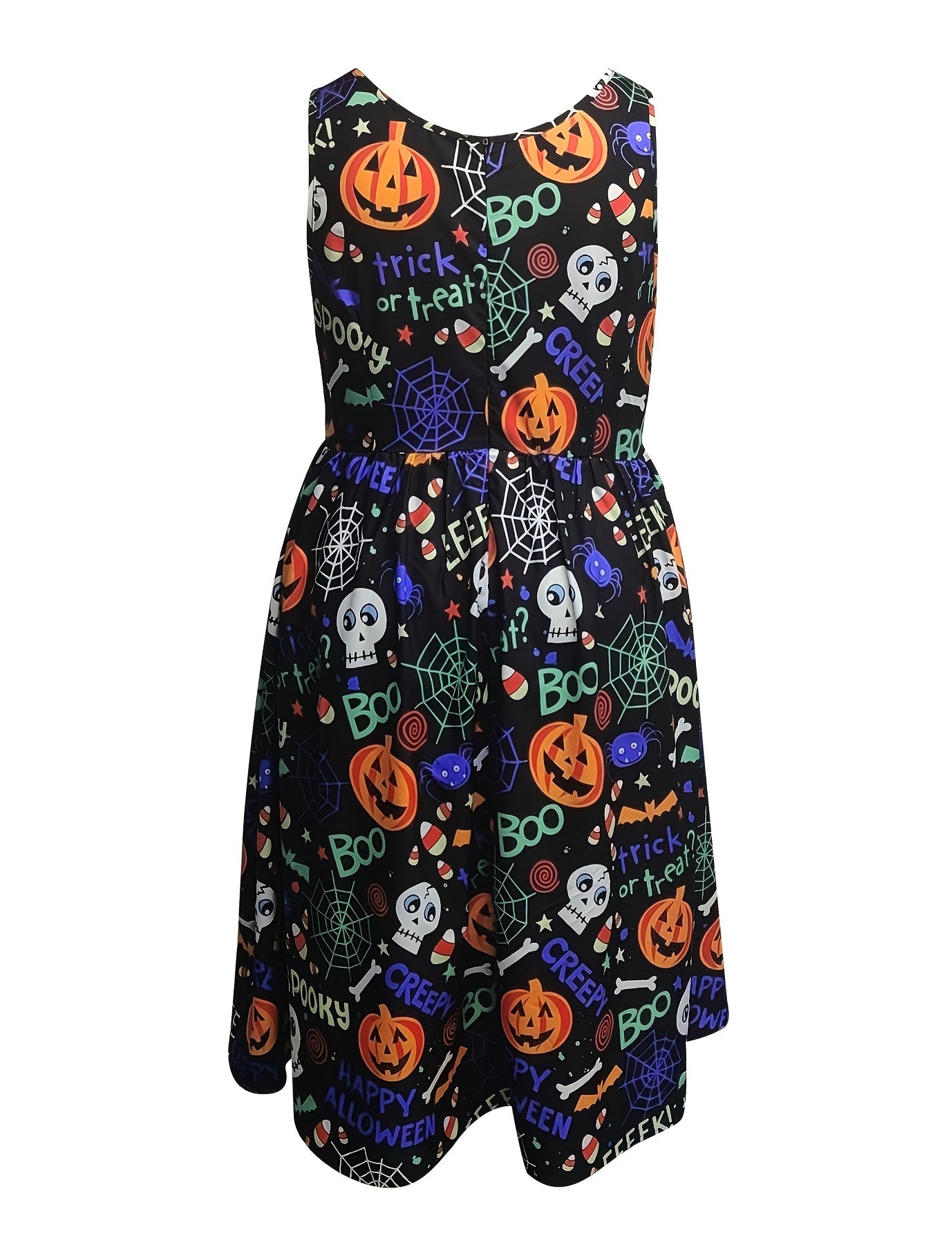 Halloween Casual Dress Women's Plus Pumpkin & Skull Print Tank Dress