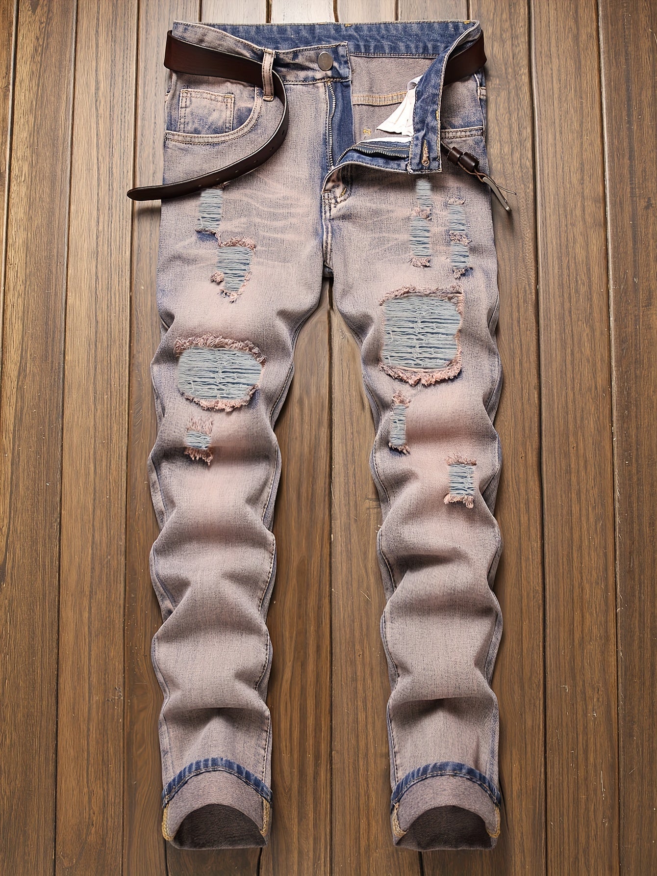 Slim Fit Ripped Jeans Mens Casual Street Style Distressed Denim Pants