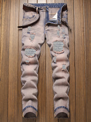 Slim Fit Ripped Jeans Mens Casual Street Style Distressed Denim Pants