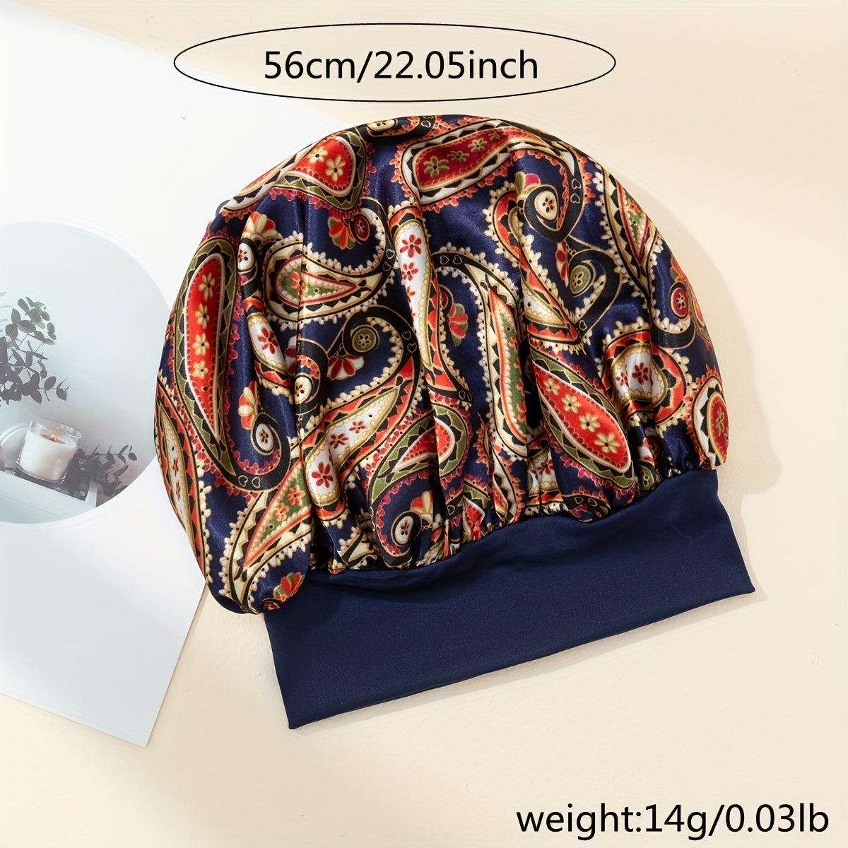 Paisley Print Satin Bonnet Navy Elastic Hair Bonnet Women Shower Cap