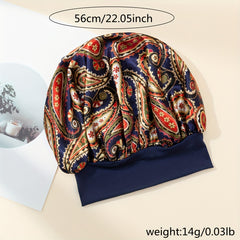 Paisley Print Satin Bonnet Navy Elastic Hair Bonnet Women Shower Cap