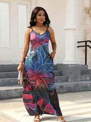 Ombre Floral Print V Neck Maxi Cami Dress