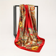 Large Paisley Print Satin Bandana Silk Scarf Women Head Wrap Hair Accessory