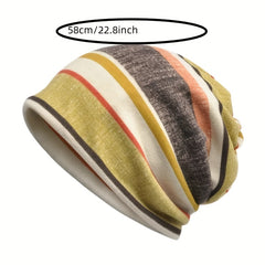 Striped Warm Beanies Elastic Head Wrap Unisex Slouchy Beanie