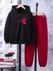 Boy's Gamepad Pattern Outfit 2pcs Hoodie & Sweatpants Set for Spring Fall